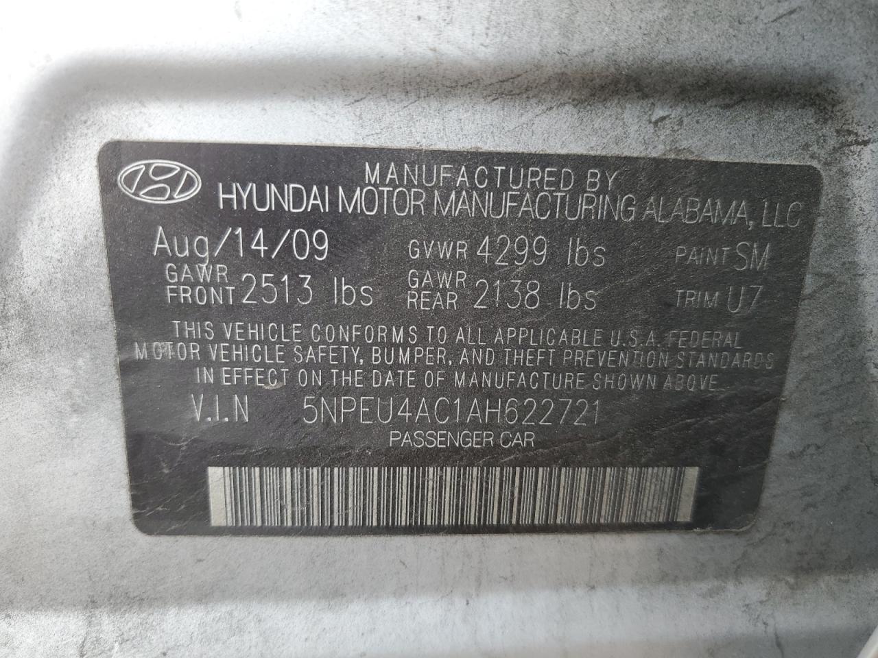 5NPEU4AC1AH622721 2010 Hyundai Sonata Se