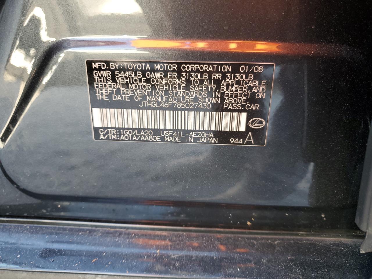 JTHGL46F785027430 2008 Lexus Ls 460L