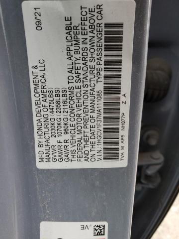 1HGCV1F37MA111085 | 2021 Honda accord sport