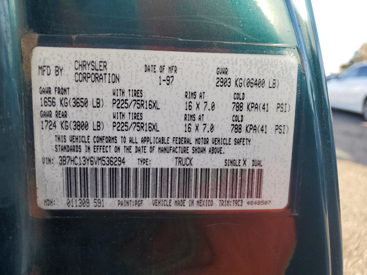 3b7hc13y6vm536294 3B7HC13Y6VM536294 1997 Dodge Ram 1500