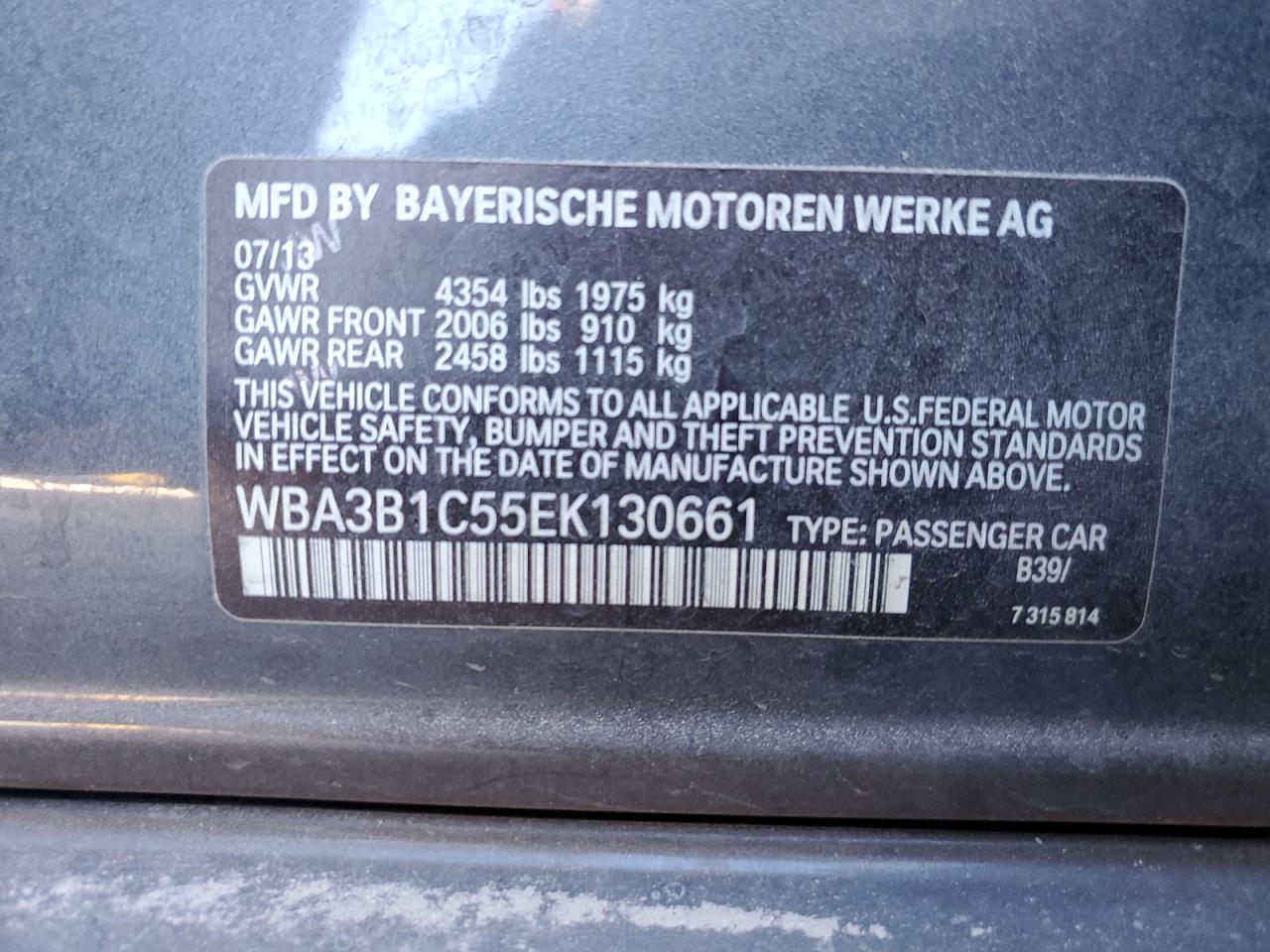 WBA3B1C55EK130661 2014 BMW 320 I