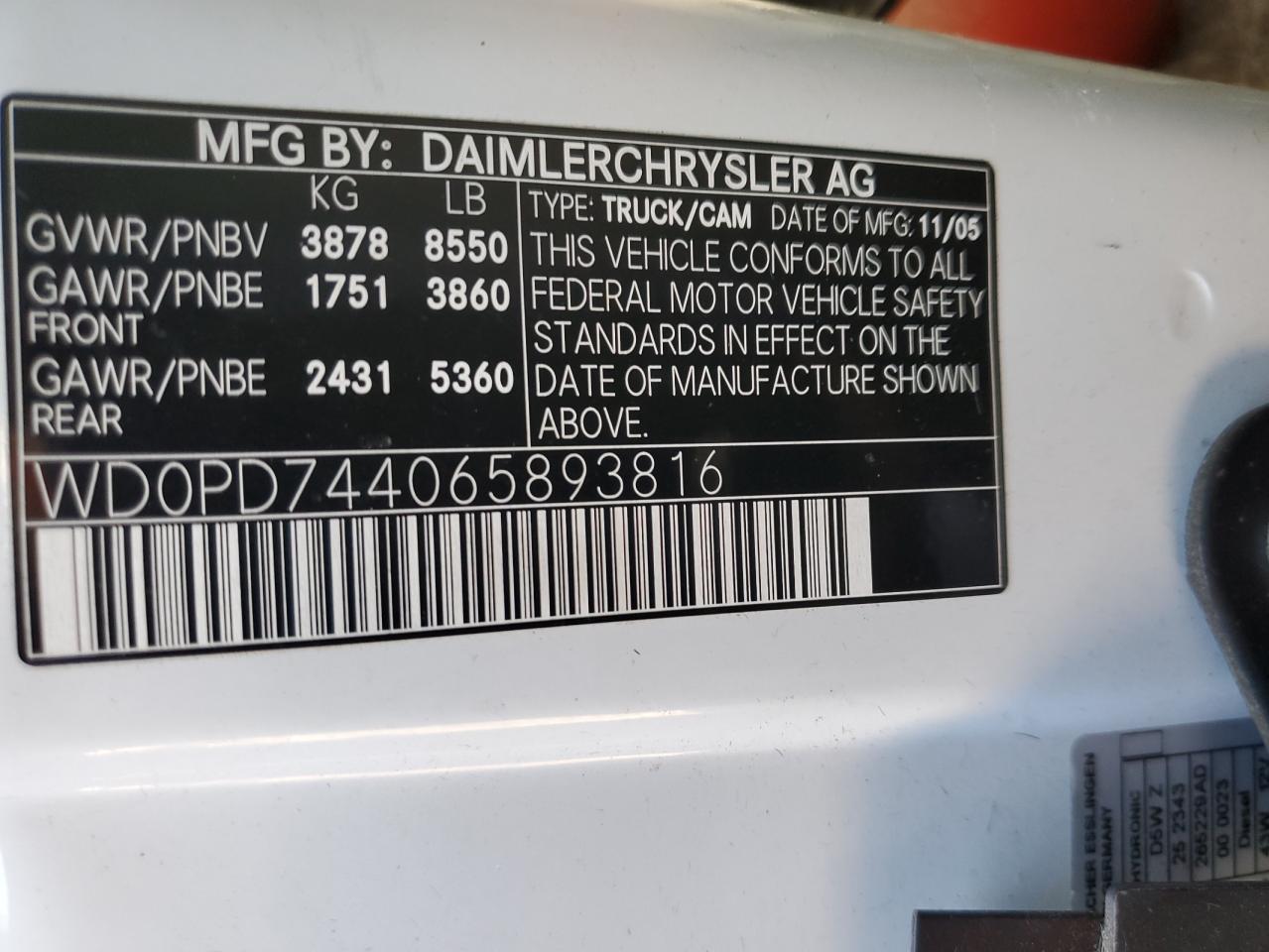 WD0PD744065893816 2006 Dodge Sprinter 2500