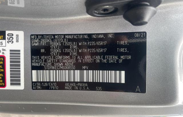 5TDYRKEC7MS068550 | 2021 TOYOTA SIENNA XLE