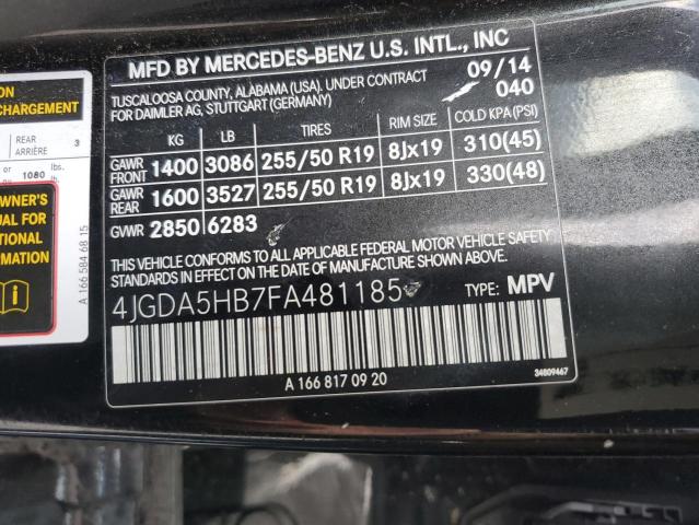 VIN 4JGDA5HB7FA481185 2015 Mercedes-Benz ML-Class, ... no.13