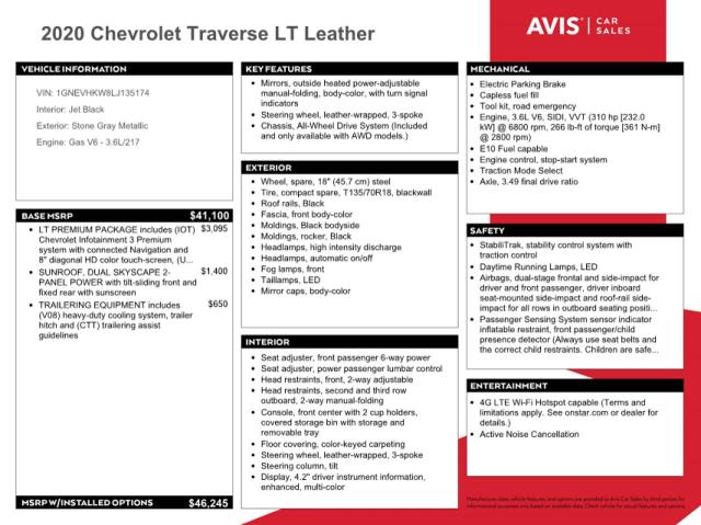 1GNEVHKW8LJ135174 | 2020 CHEVROLET TRAVERSE L