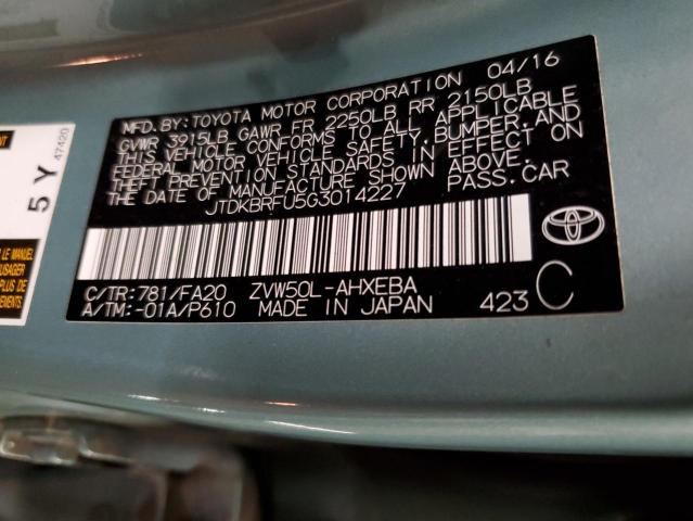 JTDKBRFU5G3014227 | 2016 Toyota prius