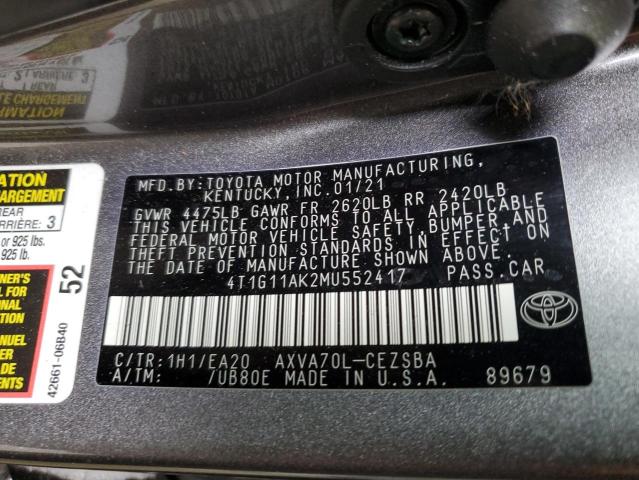 VIN 4T1G11AK2MU552417 2021 Toyota Camry, SE no.12