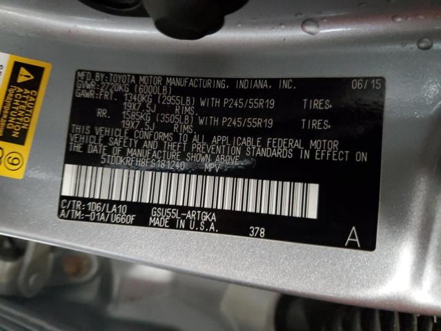 VIN 5TDDKRFH8FS181240 2015 Toyota Highlander, Limited no.14