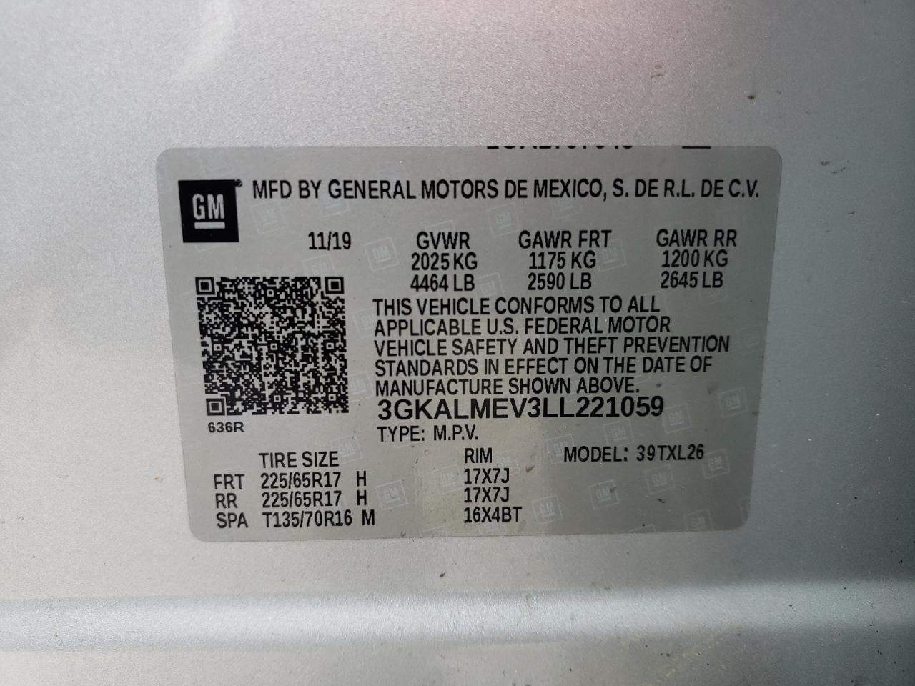 3GKALMEV3LL221059 2020 GMC Terrain Sle