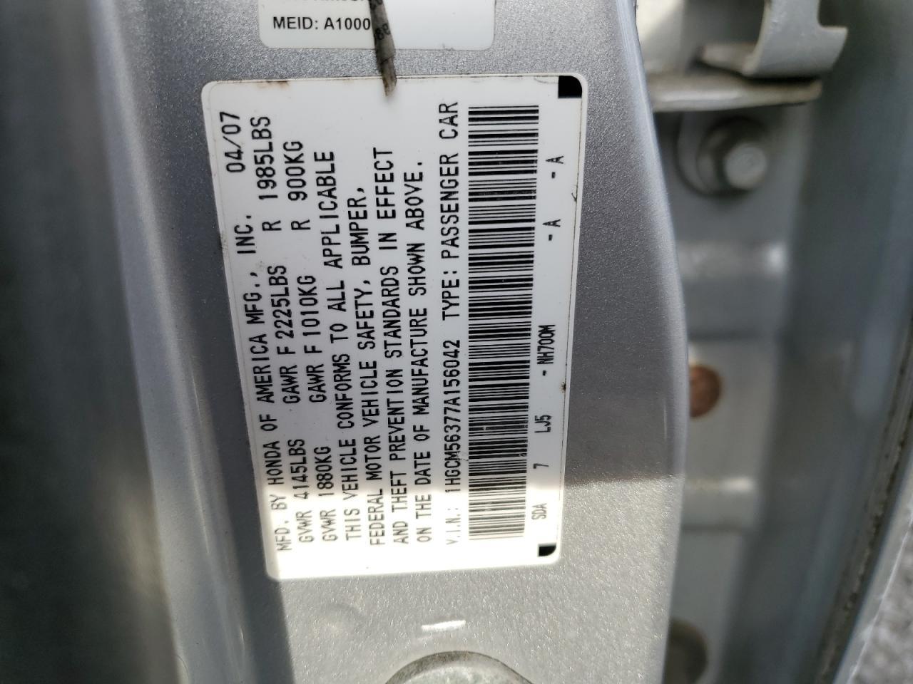 1HGCM56377A156042 2007 Honda Accord Se