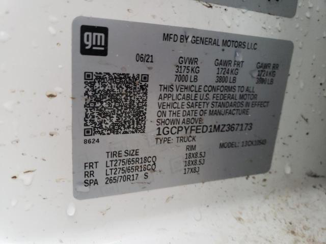 2021 Chevrolet Silverado K1500 Lt Trail Boss VIN: 1GCPYFED1MZ367173 Lot: 38213724