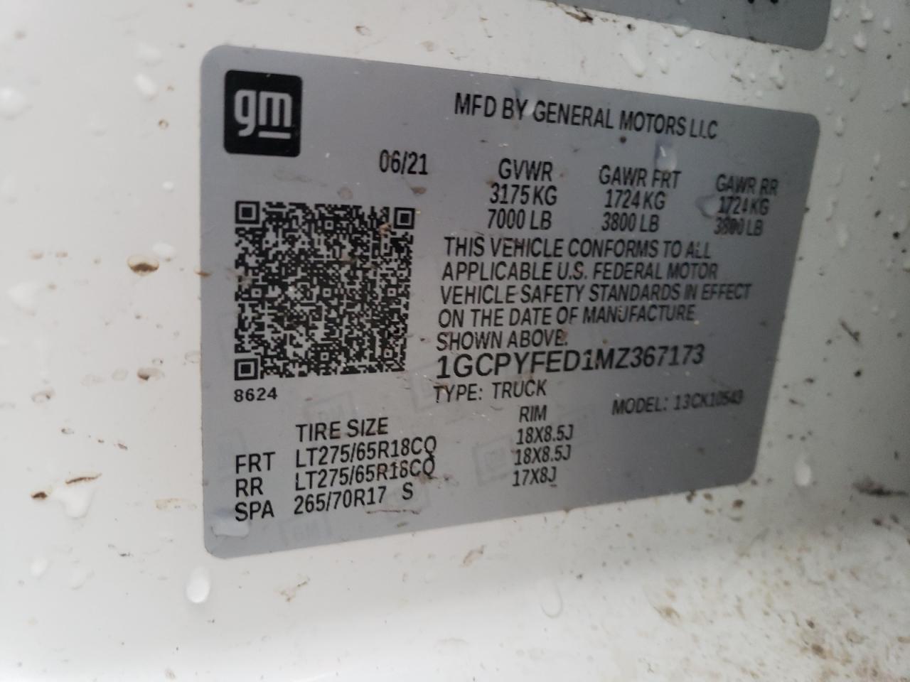 1GCPYFED1MZ367173 2021 Chevrolet Silverado K1500 Lt Trail Boss