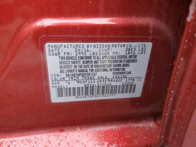 3N1AB7AP0GY261747 | 2016 NISSAN SENTRA S