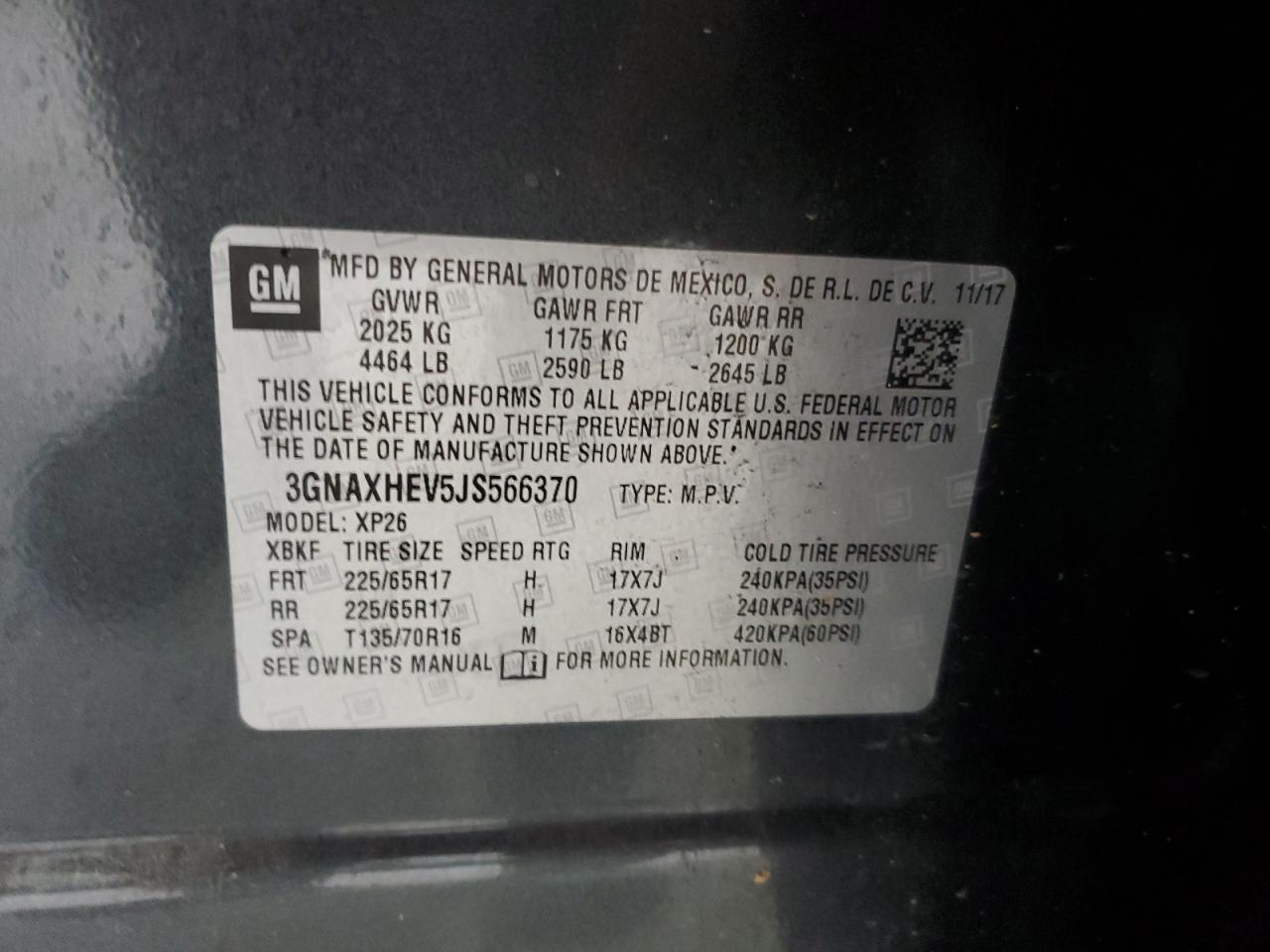 VIN: 3GNAXHEV5JS566370 2018 CHEVROLET EQUINOX