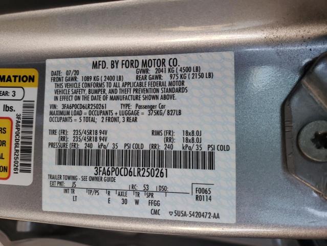 3FA6P0CD6LR250261 2020 FORD FUSION - Image 12