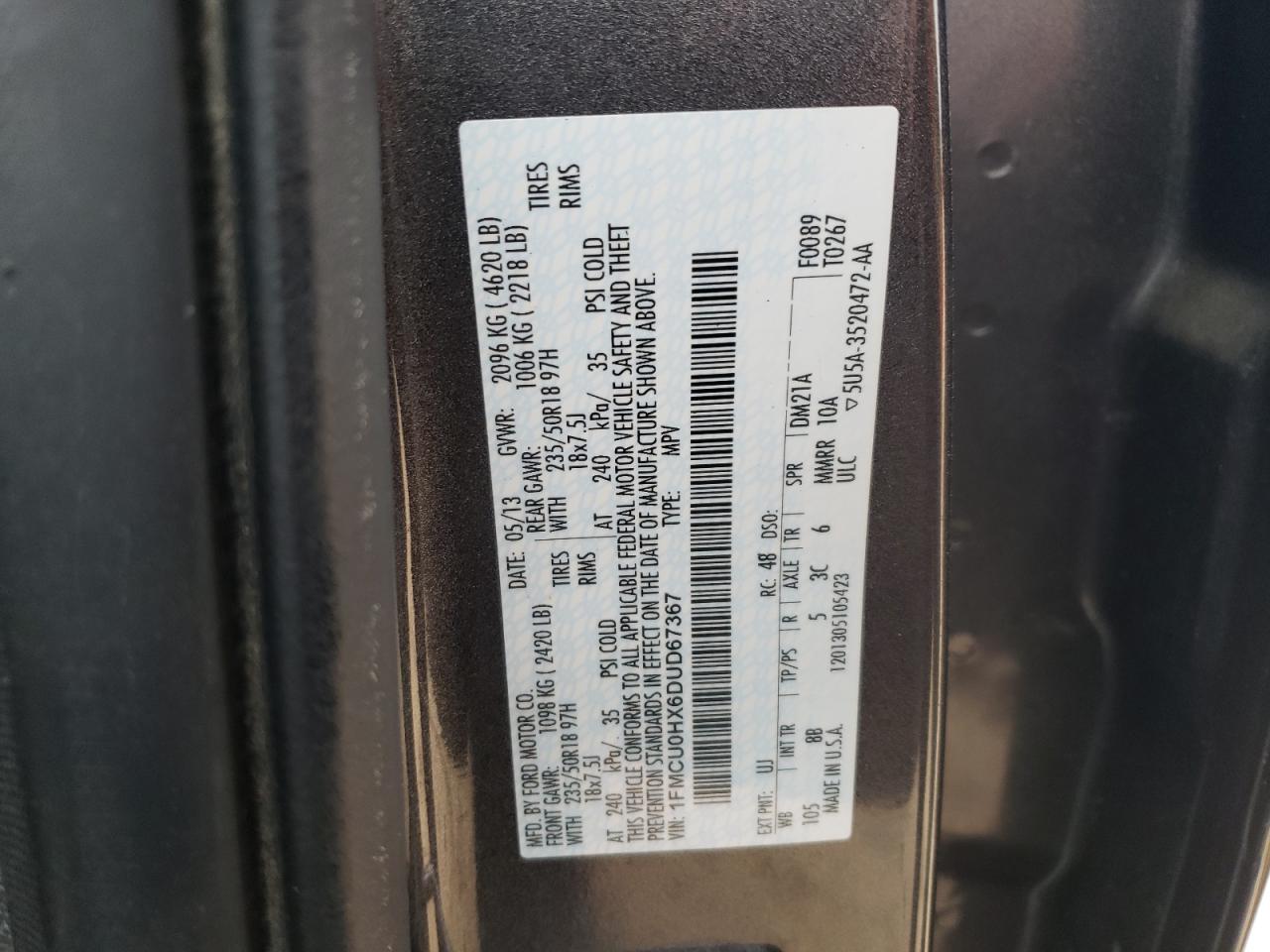 1FMCU0HX6DUD67367 2013 Ford Escape Sel