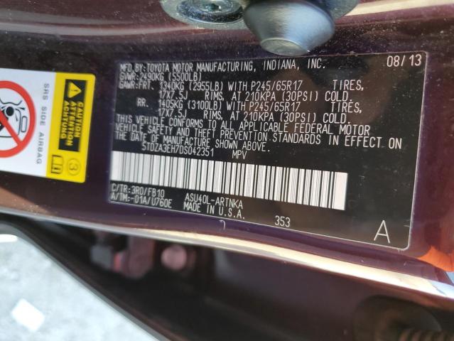 VIN 5TDZA3EH7DS042351 2013 Toyota Highlander, Base no.13