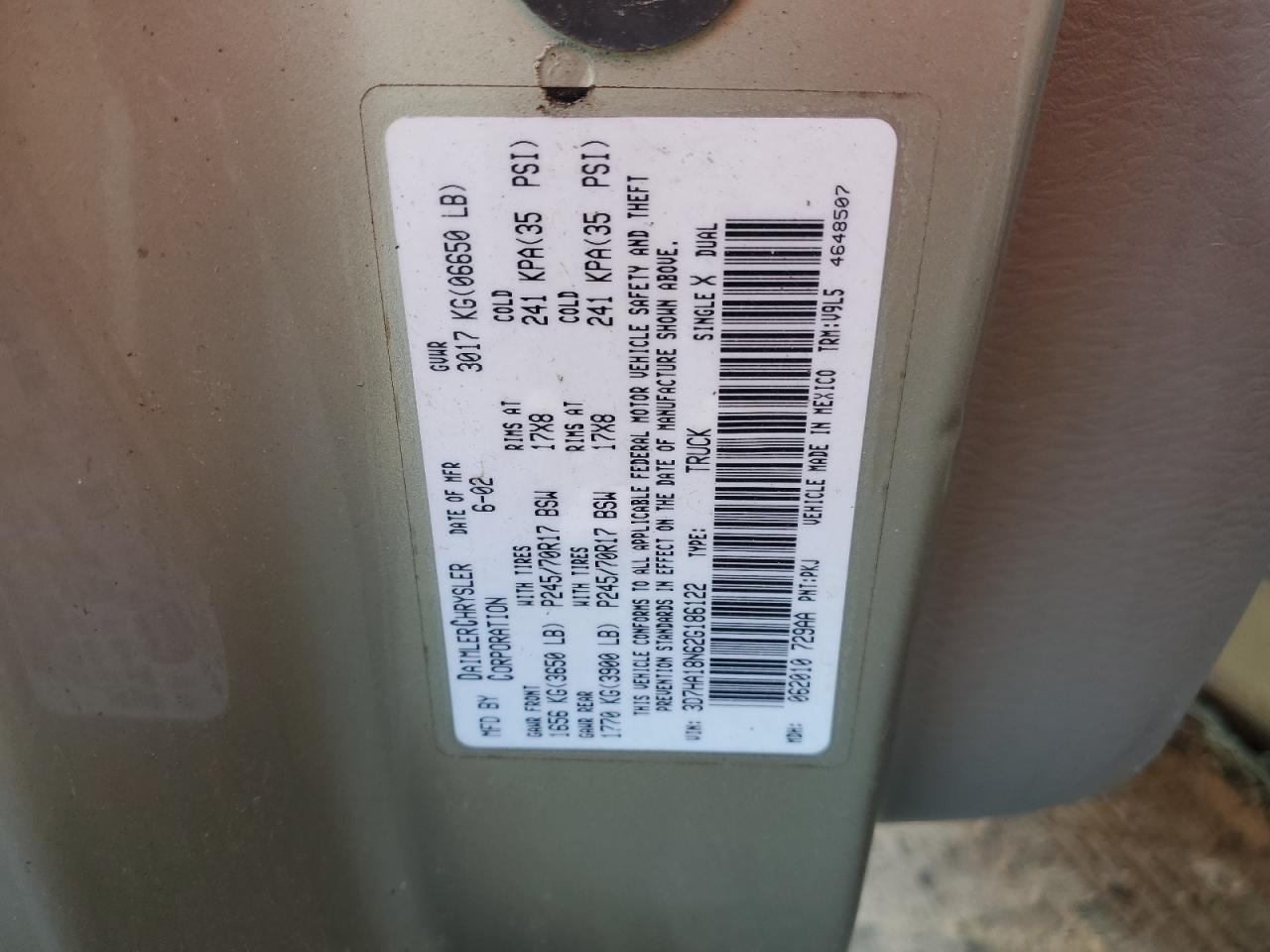 3D7HA18N62G186122 2002 Dodge Ram 1500