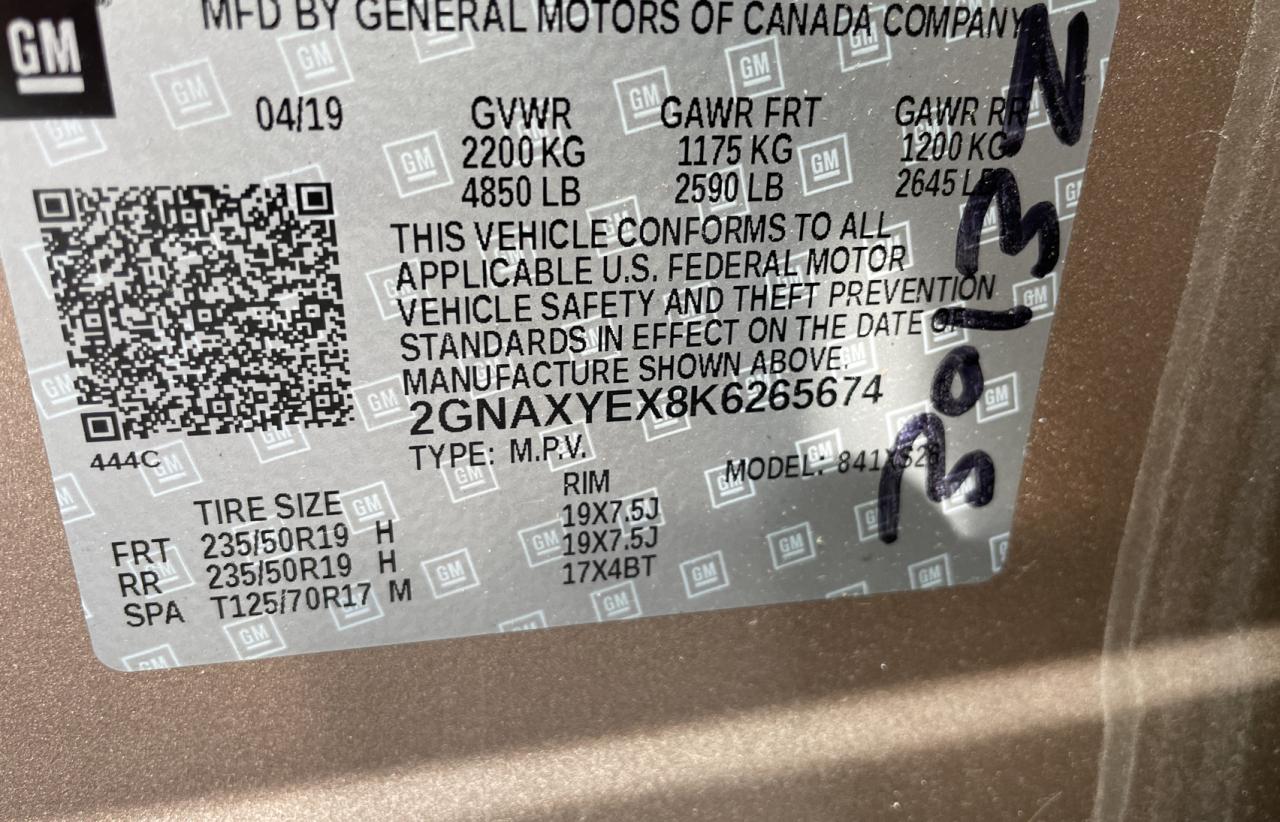 2GNAXYEX8K6265674 2019 Chevrolet Equinox Premier