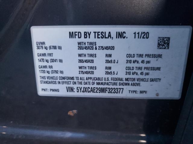 5YJXCAE29MF323377 | 2021 TESLA MODEL X