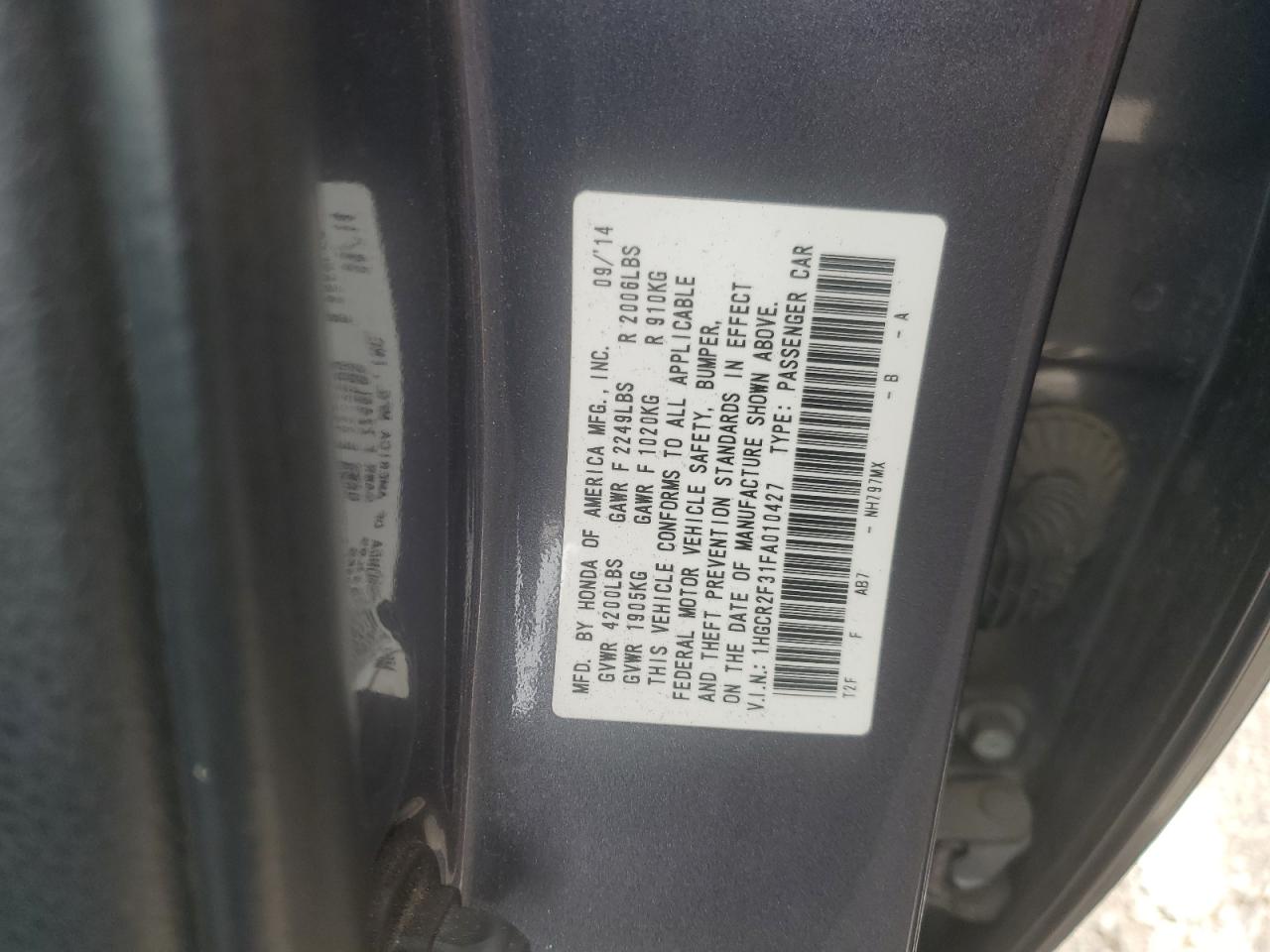 1HGCR2F31FA010427 2015 Honda Accord Lx