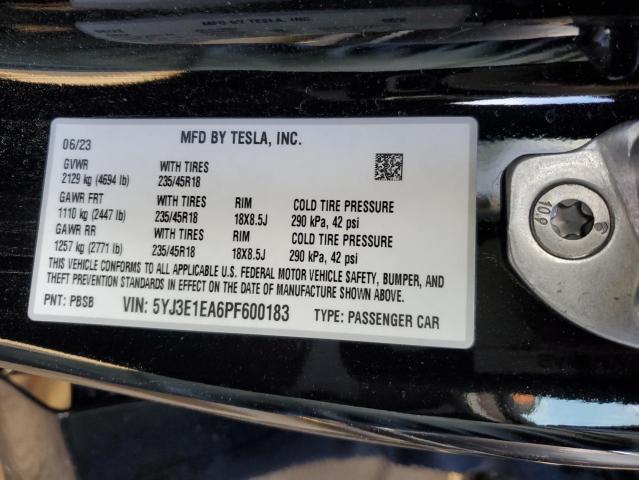 5YJ3E1EA6PF600183 | 2023 TESLA MODEL 3