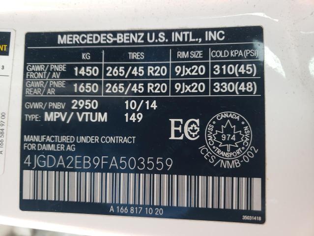 4JGDA2EB9FA503559 | 2015 MERCEDES-BENZ ML 350 BLU