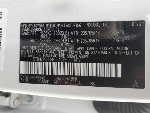 VIN 5TDHZRBH6MS091035 2021 Toyota Highlander, Xle no.14