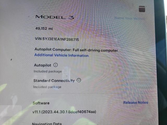 5YJ3E1EA1NF286715 | 2022 TESLA MODEL 3