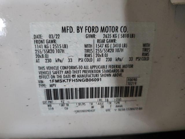 1FMSK7FH5NGB06091 | 2022 FORD EXPLORER L