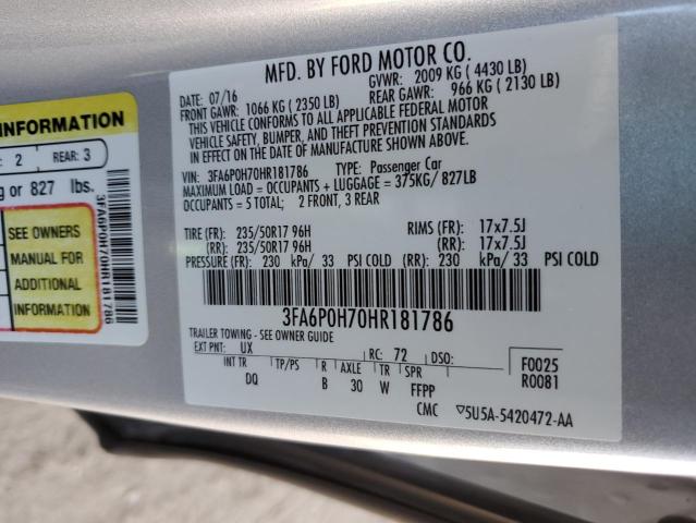 3FA6P0H70HR181786 | 2017 FORD FUSION SE