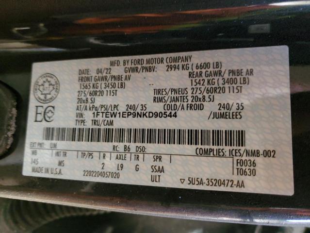 2022 Ford F150 Supercrew VIN: 1FTEW1EP9NKD90544 Lot: 37944924