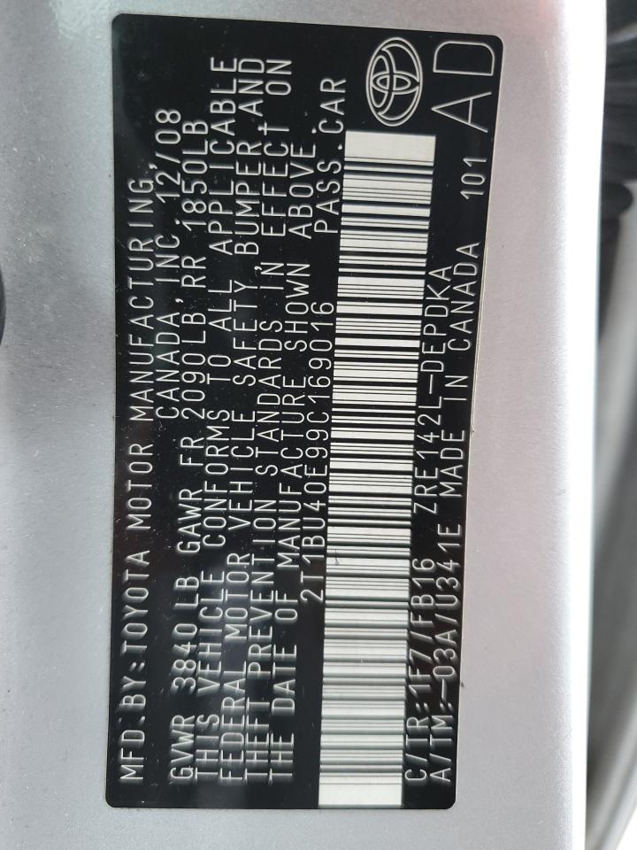 2T1BU40E99C169016 2009 Toyota Corolla Base