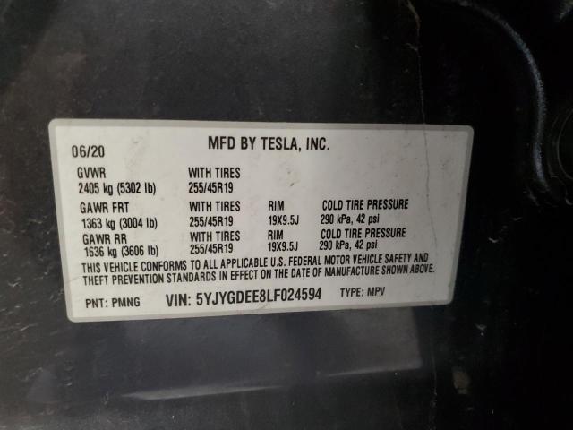 5YJYGDEE8LF024594 | 2020 TESLA MODEL Y