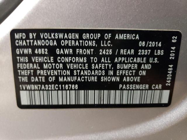 1VWBN7A32EC116766 | 2014 VOLKSWAGEN PASSAT SE