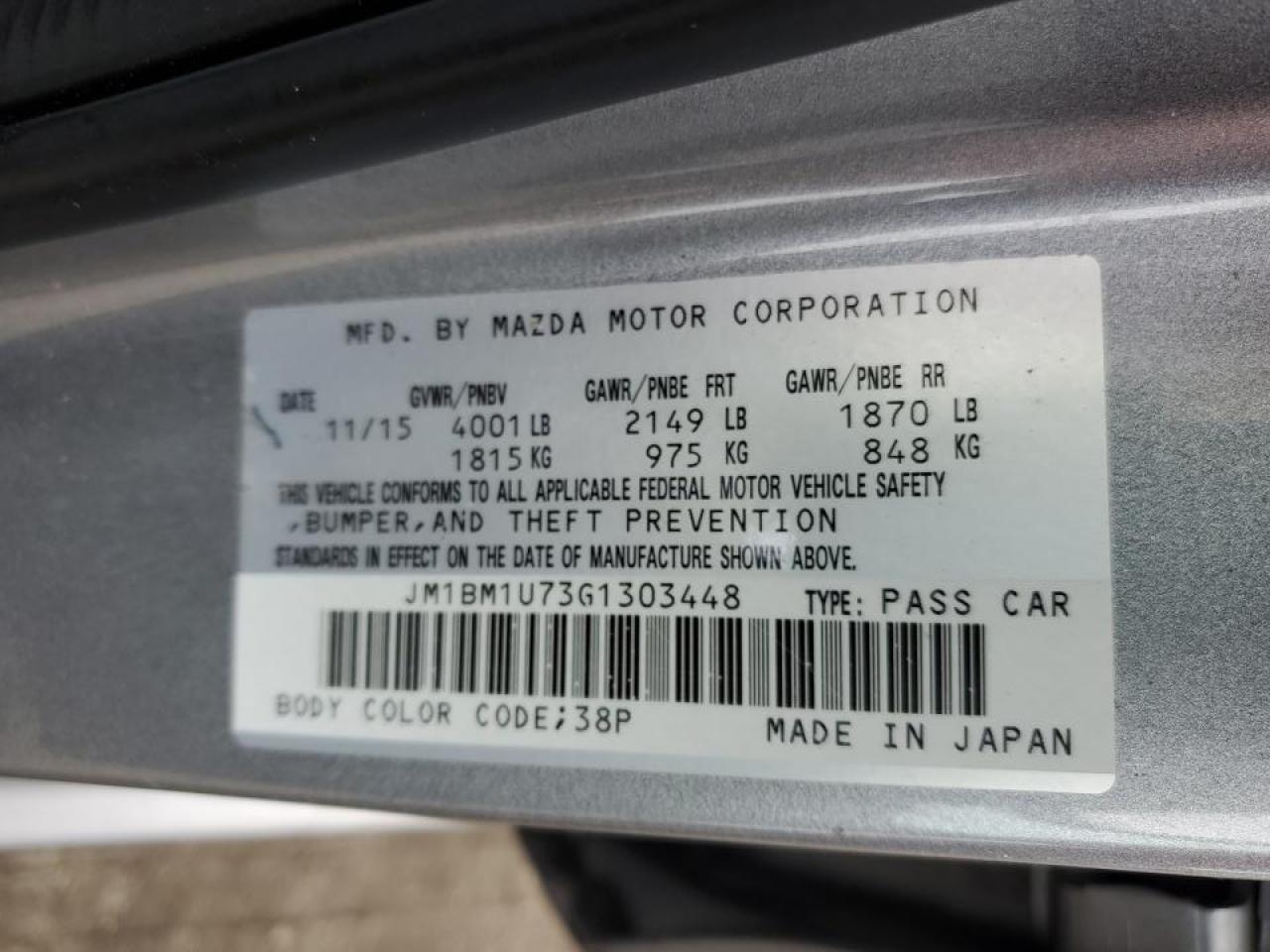 JM1BM1U73G1303448 2016 Mazda 3 Sport