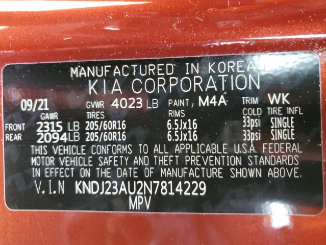 KNDJ23AU2N7814229 | 2022 KIA SOUL LX