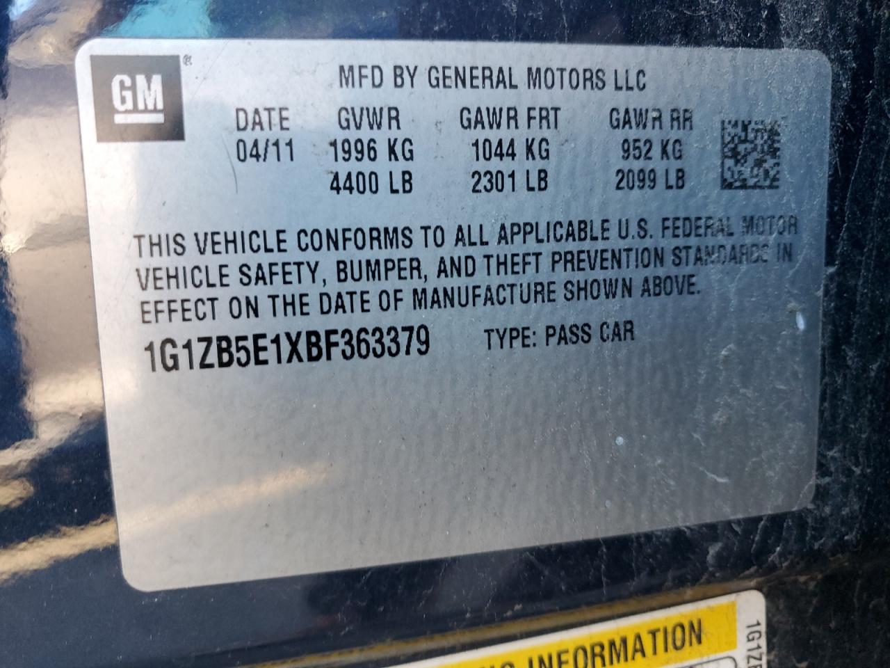 1G1ZB5E1XBF363379 2011 Chevrolet Malibu Ls