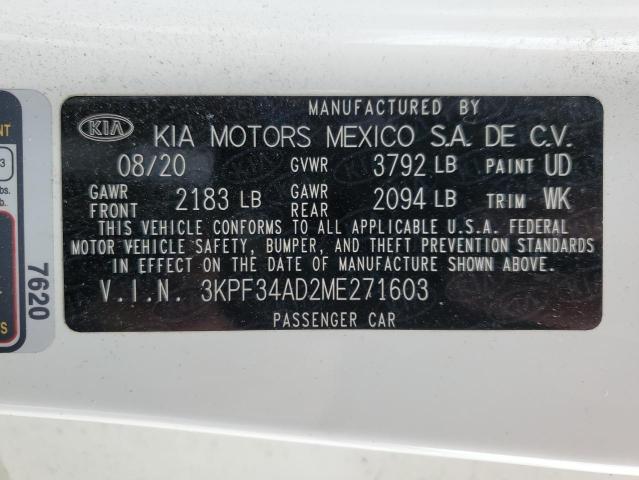 3KPF34AD2ME271603 | 2021 KIA forte gt line