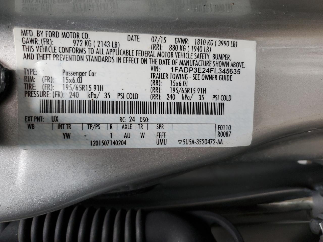 1FADP3E24FL345635 2015 Ford Focus S