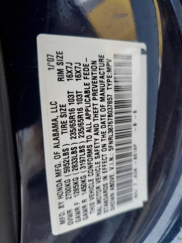 5FNRL38767B037857 | 2007 Honda odyssey exl