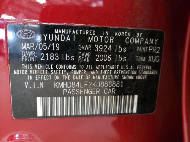 KMHD84LF2KU886881 2019 HYUNDAI ELANTRA - Image 12