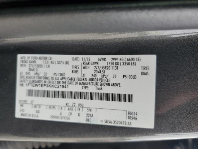 VIN JM3TB3CV6D0409262 2019 FORD F-150 no.12