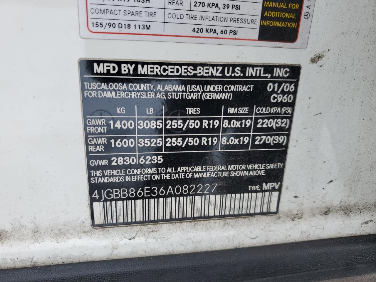 4JGBB86E36A082227 2006 Mercedes-Benz Ml 350