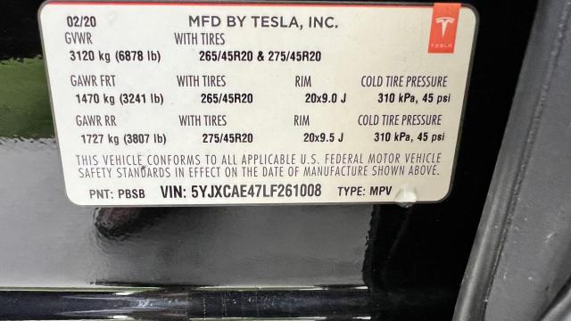 5YJXCAE47LF261008 | 2020 TESLA MODEL X