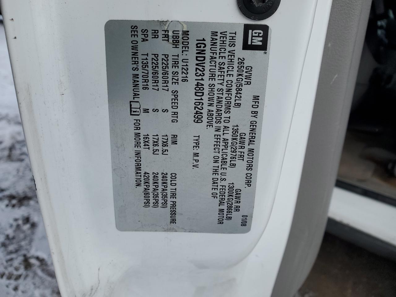 1GNDV23148D162499 2008 Chevrolet Uplander Ls