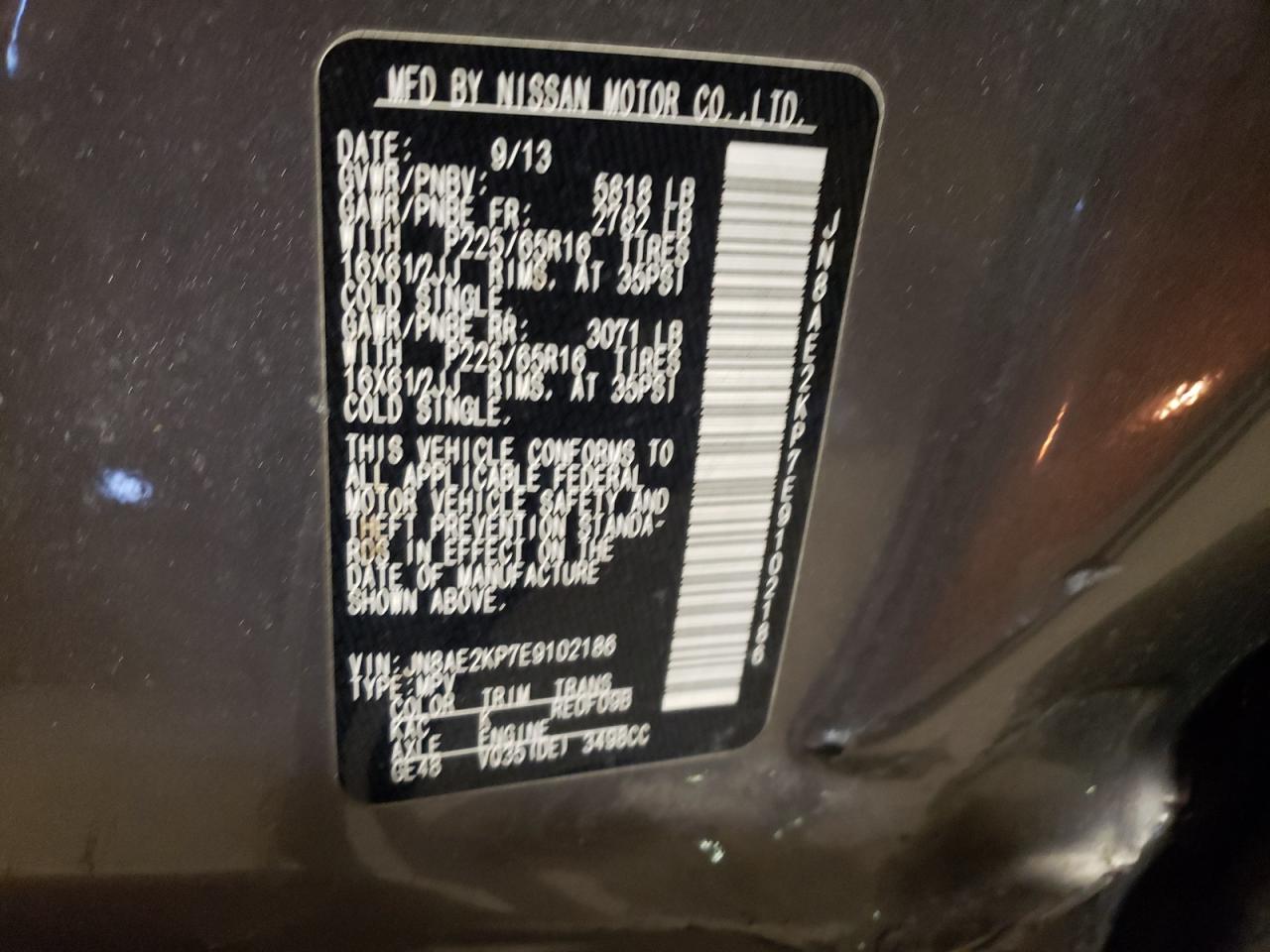 JN8AE2KP7E9102186 2014 Nissan Quest S