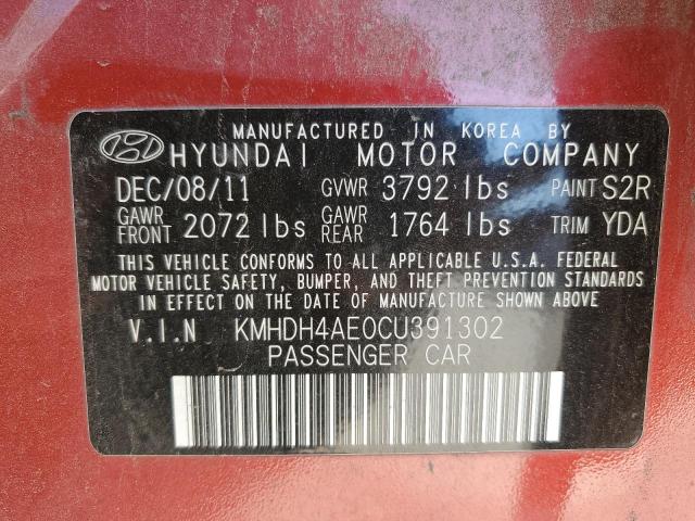 2012 Hyundai Elantra Gls VIN: KMHDH4AE0CU391302 Lot: 37931234