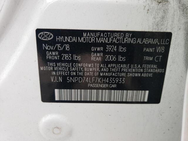 2019 Hyundai Elantra Se VIN: 5NPD74LF7KH435933 Lot: 40384134