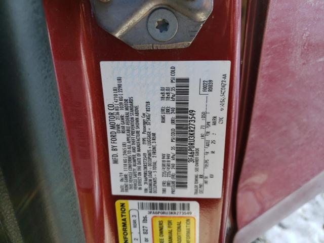 3FA6P0RU3KR273549 2019 FORD FUSION - Image 12